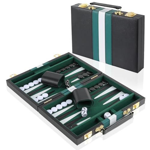 Juego de Backgammon para 2 Jugadores, Estuche de Backgammon con Accesorios completos, Juegos de Back-Gammon de 15 Pulgadas para Adultos (Verde)
