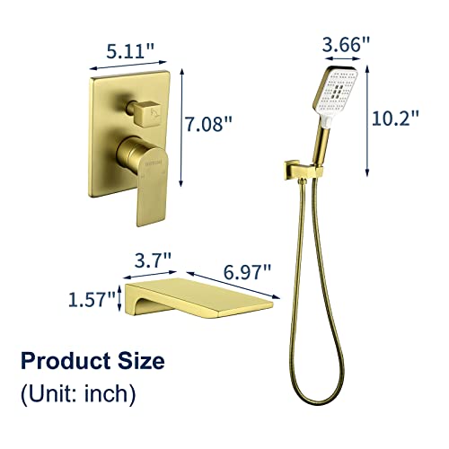 Wall Mounted Tub Filler Faucet With Handheld Shower Bathtub Faucets Tub Shower Faucet Set With Rough-In Valve Trim Kit Brushed Gold 9011Bg #TOP5