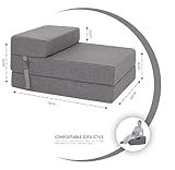 BBLOSSOM Space-Saving Folding Chair Bed, Single Sofa Bed for Guests, Soft & Comfortable Foldable Mattress with Washable Cover, Ideal for Small Rooms & Sleepovers (Grey) - Image 3