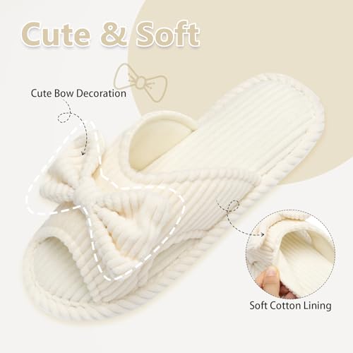 Image of GOEWY Cute Slippers for Women Indoor and Outdoor Cozy Soft Bow Open Toe Womens Slippers with Memory Foam Anti-Skid Sole Slides Spa Birthday Gifts for Women Mom Her Ladies Bridesmaid