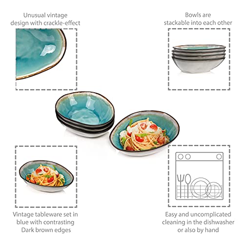 Sänger | Pastaschalen Capri aus Steingut, 4-teiliges Pasta Teller Set, Bowl Schüssel, Modernes und Einzigartiges Design | PREMIUM COLLECTION