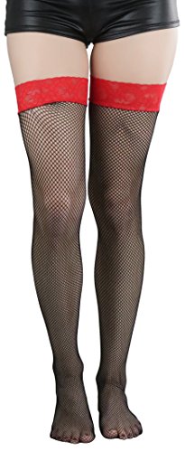 Image of ToBeInStyle Women's Fine Classic Fishnet Thigh High Stretch Nylon Novelty Stockings