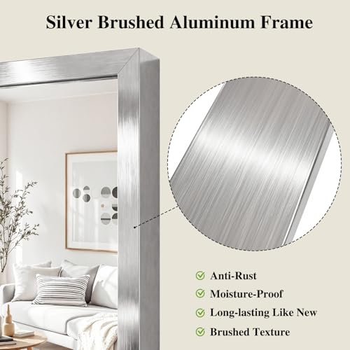 Image of Koonmi Silver Rectangle Wall Mirror, 30x36 Inch Bathroom Mirror, Aluminum Frame Vanity Mirror for Entryway, Living Room, Bedroom Bathroom, Hangs Horizontally or Vertically