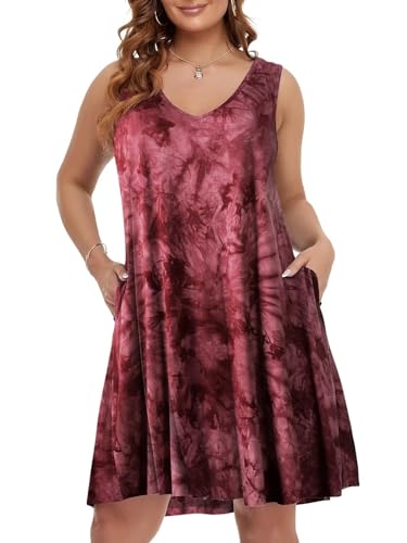 Image of BELAROI Women Casual Summer Dresses Plus Size Sundress V Neck Swing Tank Dress Sleeveless Criss-Cross Beach Cover Ups Pockets