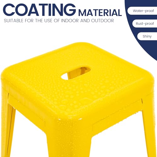 Image of Brage Living 18 Inch Industrial Metal Stools Set of 2, Stackable Classroom Kitchen Short Stools, Backless Metal Dining Chairs for Indoor Outdoor (Yellow)