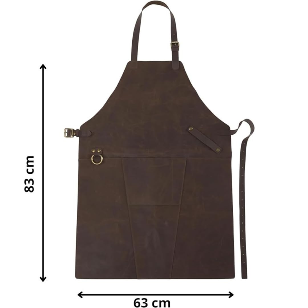 Delantal de Cuero Genuino Premium. Industrial Mandil de Piel Reforzada con Correas de Ajuste Técnico para Soldador Carpintero y Herrero Protección Térmica y Mecánica Profesional. 83x63cm