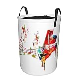 Grand panier à linge pliable,Musique de fond colorée avec des notes de piano et de m,Coffret de rangement à linge rond et pliable à l\'épreuve de l\'eau avec poignées,Sac à linge sale 16.5\