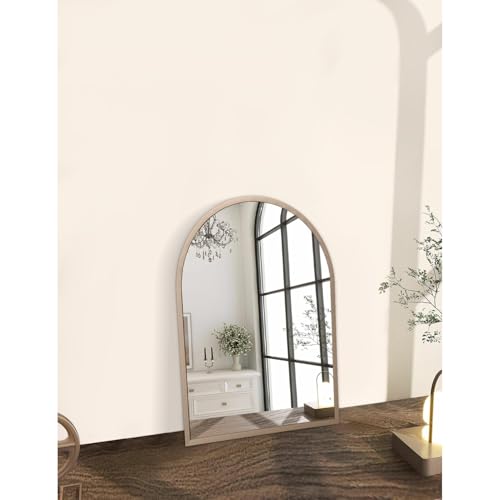 Image of Arched Wall Mirror Aluminum Alloy Frame Bathroom Mirror Brushed Metal Vanity Wall Mounted Mirror for LivingRoom Bedroom Entryway Room Home Decor Brass 16 inchx12 inch