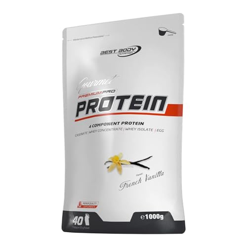 Best Body Nutrition Gourmet Premium Pro Protein French Vanilla 1000g, 4 Komponenten Eiweißpulver mit Caseinat, Whey, Isolat, Eiprotein – Mehrkomponenten Protein, cremiger Shake