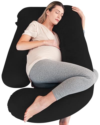 Image of Cute Castle Pregnancy Pillows, Soft U-Shape Maternity Pillow with Removable Cover - Full Body Pillows for Adults Sleeping - Pregnancy Must Haves - Jumbo 57 Inch - Black
