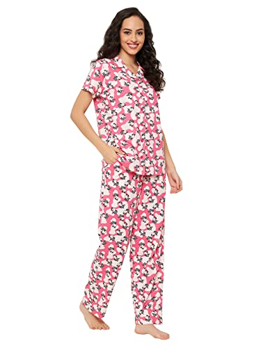 Image of Clovia Women's Cotton Pretty Florals Button Me Up Shirt & Pyjama