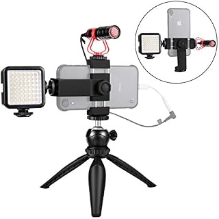 Smartphone Video Microphone Kit with LED Light,Phone Holder,Tripod Vertical & Horizontal Vlog YouTube