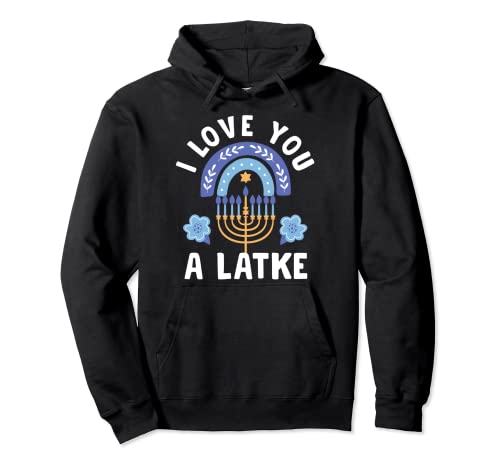Divertidos regalos de Hanukkah con texto «I Love You A Latke» Sudadera con Capucha