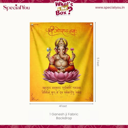 Image of SpecialYou Ganpati Decoration Setup for Home with Ganesh Backdrop (5x4ft) for Ganesh Decoration Items for Home Decor Item, Ganpati Decorations Backdrop Cloth for Decorations Pooja- 1Item