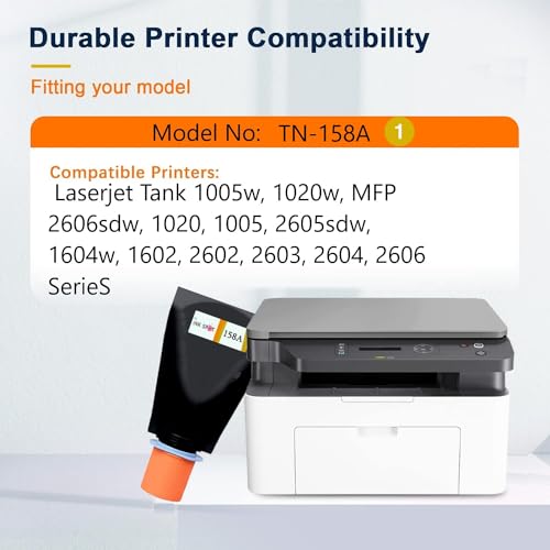 Image of 158A Toner Cartridge for HP 158A Toner Reload Kit for HP LaserJet Tank 1005w, 1020w, MFP 2606sdw, 1020, 1005, 2605sdw, 1604w, 1602, 2602, 2603, 2604, 2606 Series (TN-158A 1PIC)