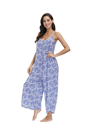 Image of BUENOS NINOS Women's V Neck Floral Maxi Dress Boho Printed Adjustable Spaghetti Strap Ethnic Beach Long Dress with Pockets