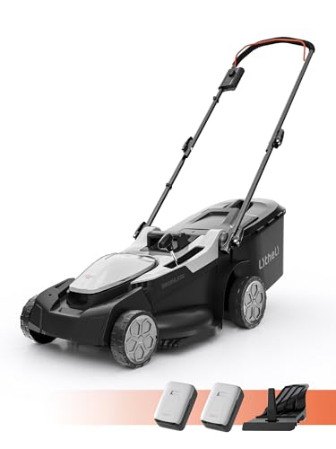 Litheli Tondeuse à Gazon sans Fil 43cm Coupe - Moteur Brushless, 2X 20V Batteries 4.0Ah, Hauteur Réglable 25-75mm, Bac 40L, pour Pelouses jusqu'à 500m²...