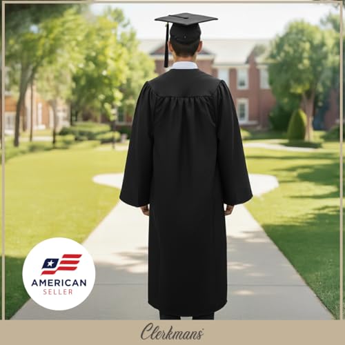 Image of CLERKMANS Unisex Matte Graduation Cap Gown Tassel Package, High School and University