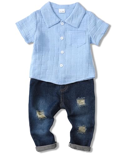Image of XUANHAO Baby Boy Clothes Infant Toddler Boy Outfits 12 18 24 Months 2T 3T 4T Denim Jeans Boys Clothing Pants Set 12M-5T