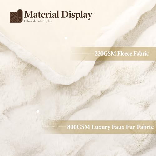 ROMROL Premium Kaninchen-Kunstfelldecke 150x200 cm, Dick Luxus Kunstfelldecke Winterdecke Maschinenwaschbar Für Sofa Bett Couch, Ultraweiche Plüschdecke Geschenk, Weiß