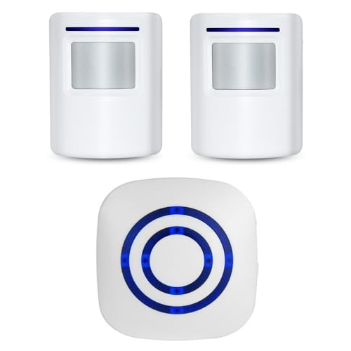 Alarma de seguridad inalámbrica para el hogar, alerta de entrada, timbre para puerta de visitante con 1 receptor de conexión y 2 detectores de sensor de movimiento PIR, sistema de alerta de sonido