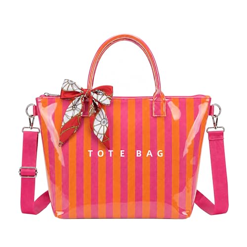 Image of GISMTR Large PVC Tote Bag for Women Letters Print Handbags Kraft Paper Shoulder Bag for Work Travel