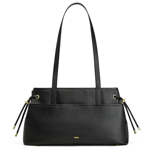 Image of Kattee Stylish Leather Bucket Bag for Women with 2 Detachable Straps | Top grain pebbled leather with drawstring sides, roomy pockets, and space for a 7.9-inch tablet.