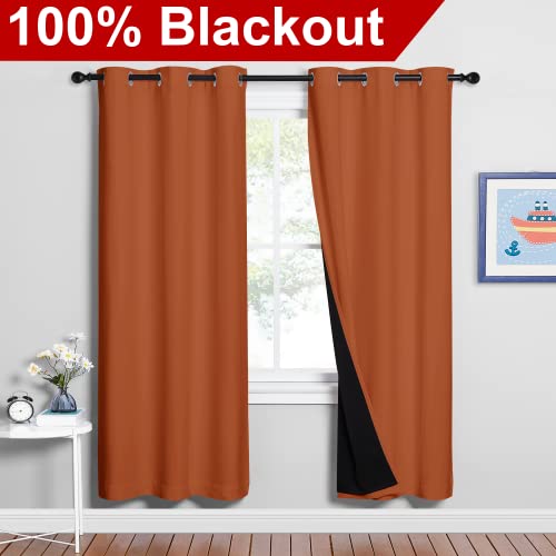 Image of NICETOWN 100% Blackout Window Curtain Panels, Full Light Blocking Drapes with Black Liner for Nursery, 72-inch Drop Thermal Insulated Draperies (Burnt Orange, 2 Pieces, 42-inch Wide Per Panel)