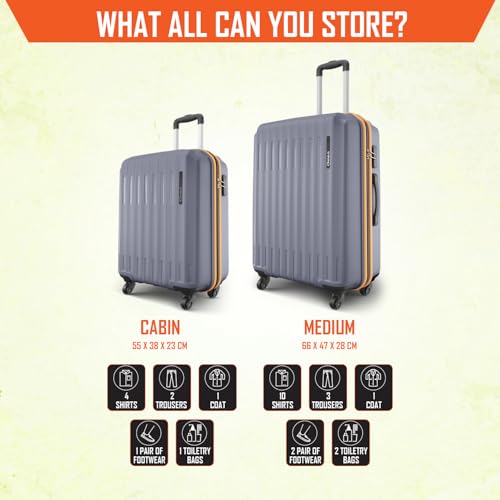 Image of Safari Genius Alley Set of 2 (Cabin + Medium) Trolley Bags Hard Case Polypropylene, 4 Spinner Wheels, 360 Degree Wheeling Luggage, Suitcase for Travel, Trolley Bags for Travel, Flintstone