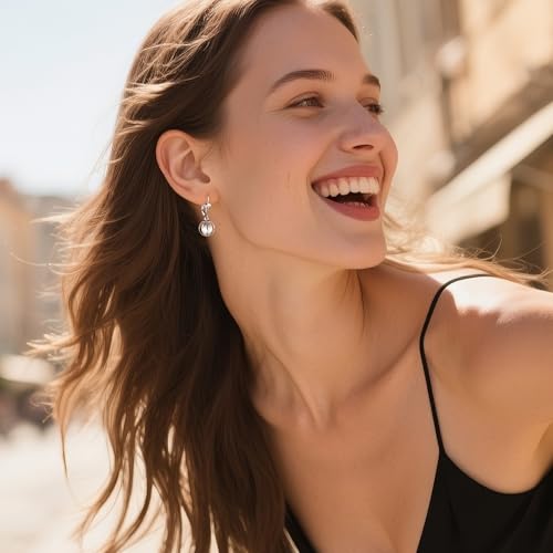 ALEXCRAFT 925 Sterling Silver Pearl Dangle Drop Earrings for Women Trendy Hypoallergenic Leverback 14k Gold Plated Lightweight Ball Pearl Earrings Dangling Statement Freshwater Pearls Jewelry Gifts4