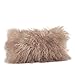 SARO LIFESTYLE 3564.OY1220B Lifestyle 100% Wool Mongolian Lamb Fur Throw Pillow with Poly Filling, 12" x 20", Oyster