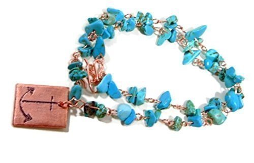 Engraved Copper Anchor Charm Bracelet with Blue Magnesite Chip Beads