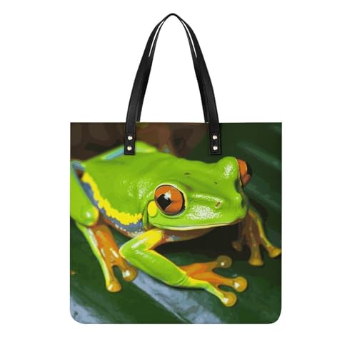 Sac à main pour femme œil jaune grenouille verte en cuir végétalien chic