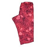 Lularoe One Size OS Abstract Trippy 70s Red and Black with Pink Hearts Love Valentines Leggings (OS fits Adults 2-10) OS-4206-C