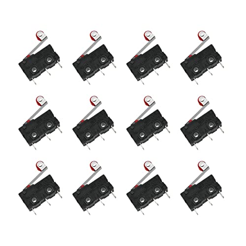 JZK 12 Pcs Micro Limit Switch with Momentary Roller Lever Arm 3 pin 3Pin AC 250V 5A SPDT 1NO 1NC Snap Action Micro Switches