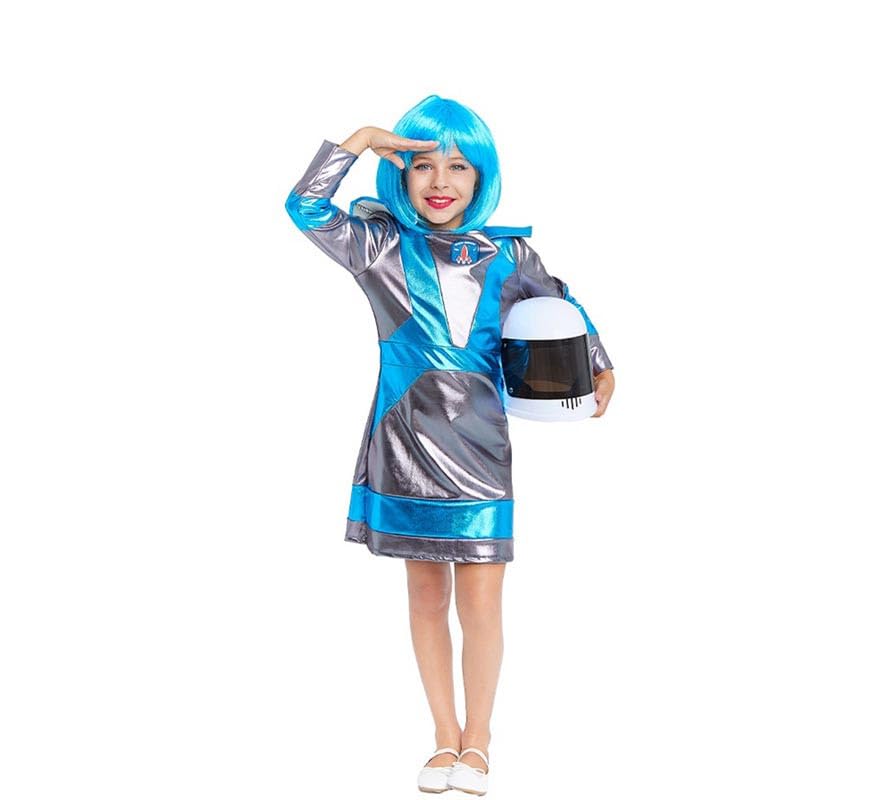 Partilandia Disfraz de Astronauta plateado oscuro y azul para niña 3 a 4 años