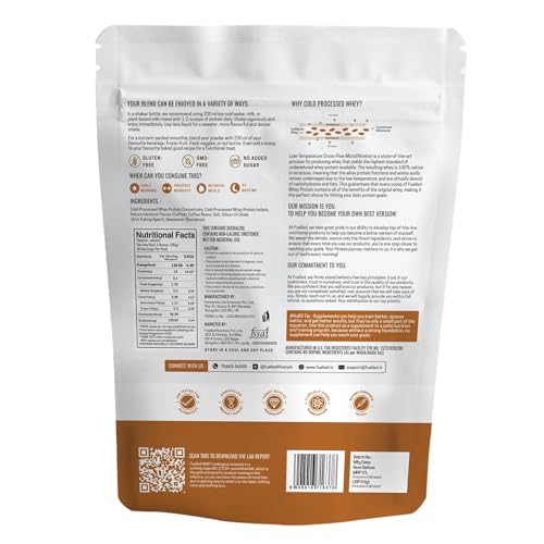 Image of FUELLED Whey Protein Powder Concentrate & Isolate with 24 g Protein, 5 g BCAA (1 kg, 30 Servings) Lab Tested (Iced Latte)