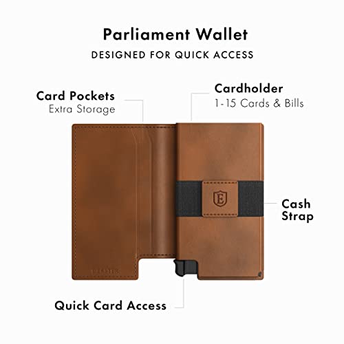 Ekster Parliament Leather Wallet For Men | Lwg-Certified Minimalist Wallets With Rfid Blocking Layer | Slim & Modern Aluminum Wallet With Push Button For Quick Card Access (Caramel) #TOP1