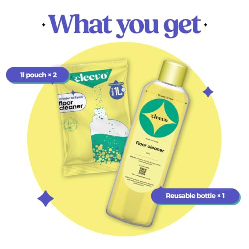 Image of Cleevo Floor Cleaner Liquid (2L Bottle Pack) | 1 Pouch = 1L Floor Cleaners for Mops | Chlorine-Free Surface Cleaner, All-Purpose Floor Cleaning Liquid (Zesty Lemon)