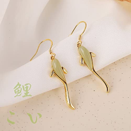 KOI FISH EARRINGSJADE EARRINGS Japanese koi earrings jade earrings for women genuine gold jade earrings for women 14k gold3
