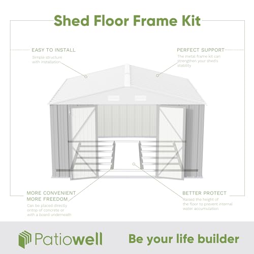 Image of Patiowell 10 x 10 FT Outdoor Storage Shed with Floor Frame, Metal Yard Shed with Design of Lockable Doors, Utility and Tool Storage for Garden, Patio, Backyard, Outside use, Gray