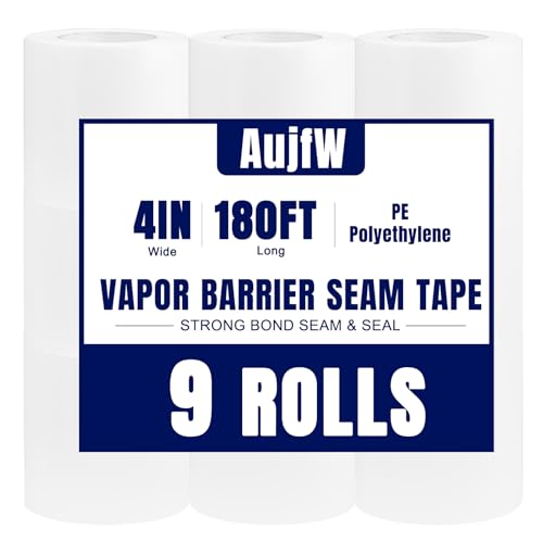Image of Vapor Barrier Tape, 4 inch Wide x 180' Long, 9 Roll, Waterproofing Vapor Barrier Seam Tape for Stucco, Crawl Space, Repair, Plastic Liners, Metal Building Insulation Seams