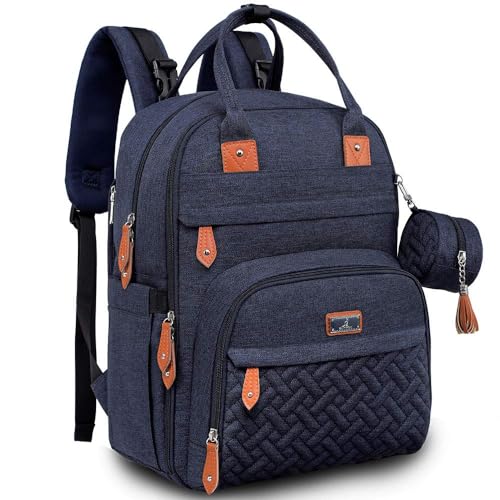 Image of BabbleRoo Baby Diaper Bag Backpack - Waterproof Travel Tote with Changing Pad, Stroller Straps & Pacifier Case - Unisex, Navy Blue
