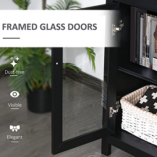 Homcom 71" Bookcase Storage Hutch Cabinet With Adjustable Shelves And Glass Doors For Home Office, Kitchen, Living Room, Black #TOP5