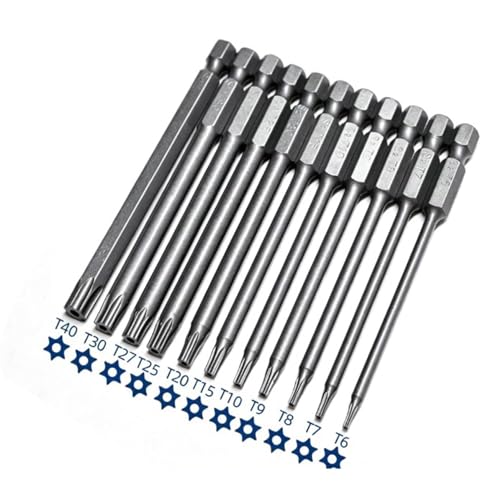 Image of 11Pcs 100mm Star Security Screwdriver Bit Set, T6-T40 Magnetic Bits, 1/4 Inch Hex Shank S2 Steel Impact Driver Bits