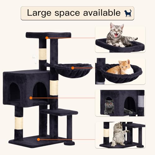 Image of BestPet | 37 inch Cat Tree Tower | Dark Gray | Sturdy Multi-Level Cat Tree