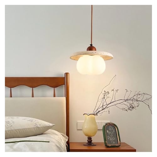 Lustre moderne citrouille en verre et travertin jaune pour une suspension de salon élégante
