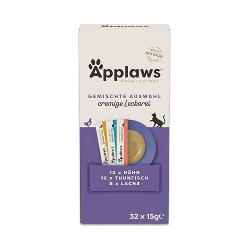 Applaws 100% natürlicher getreidefreier cremiger leckbarer Snack für Katzen und Kätzchen 32 x 15g Sachets