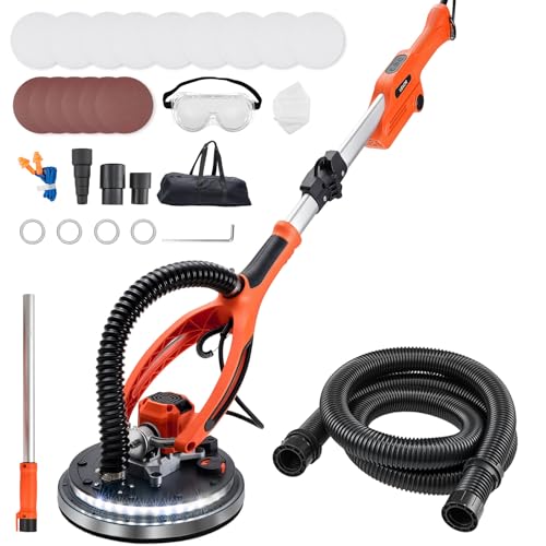 VEVOR Ponceuse Girafe 950 W Ponceuse Mur et Plafond Tuyau d'Aspiration pour Plaques Plâtre Cloisons Sèches Plaquiste, 1000-2300 tr/min, Éclairage LED,...
