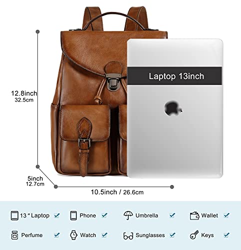 Image of COOLCY Women Vintage Genuine Leather Backpack Purse Fashion Rucksack Practical and Stylish Retro Daypack Bag (Brown)